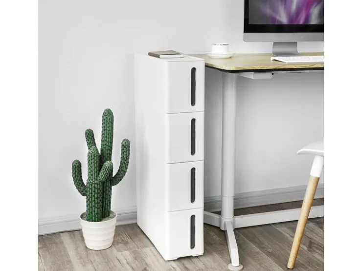 Songmics Servierwagen<Nischenregal mit Rollen 45 cm x 17 cm x 84 cm Weiß-Braun
