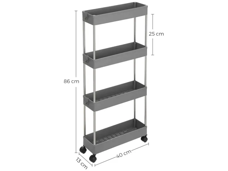 Songmics Küchen-Ordnungssysteme<Rollwagen 4 Ebenen 12,5 cm x 40 cm x 88 cm Grau