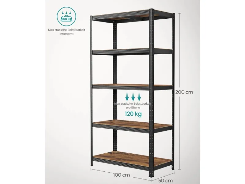 Online Standregal 50 cm x 100 cm x 200 cm Braun-Schwarz Küchenregale