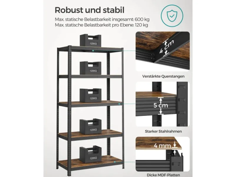Online Standregal 50 cm x 100 cm x 200 cm Braun-Schwarz Küchenregale