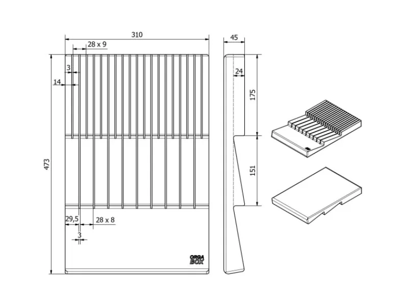 Bambus Messerhalter B310 x T473mm Besteckkästen