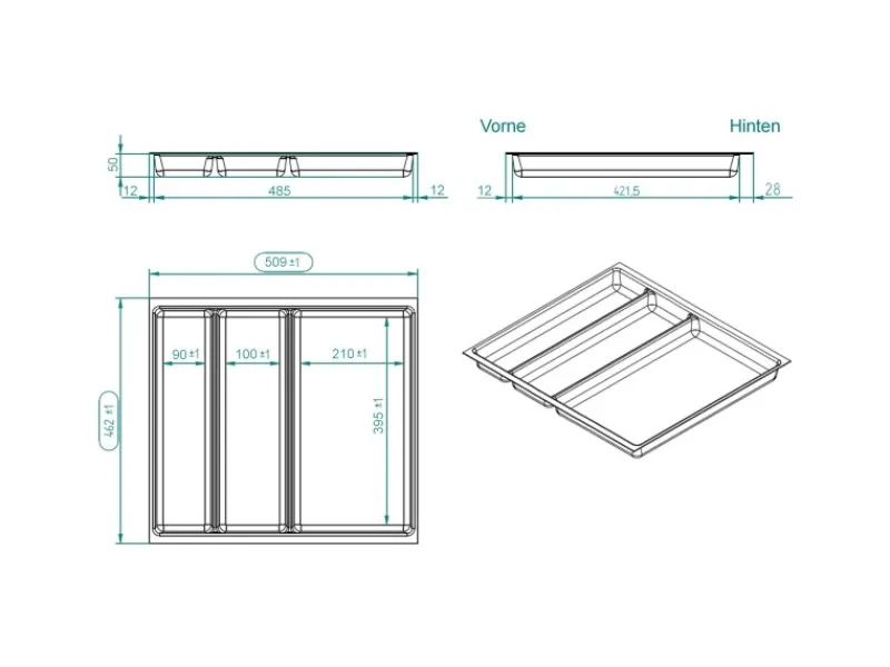 Discount Besteckeinsatz ORGA-BOX II MAXI 462 x 509 x 50 mm Silbergrau Für Nobilia 60er Schublade Besteckkästen