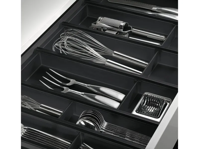 Best Cuisio Besteckeinsatz Höhe 55mm Transluzent Anthrazit mit Messerblock Für Blum Legrabox 473mm Korpusbreite 1000mm Besteckkästen