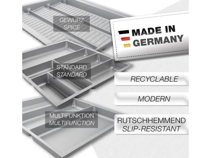 SOTECH Besteckkästen<ORGA-BOX-2 Besteckeinsatz Tiefe 462 mm Höhe 50,5 mm Für Nobilia Küchen Canvas Struktur Breite 709 mm Silbergrau