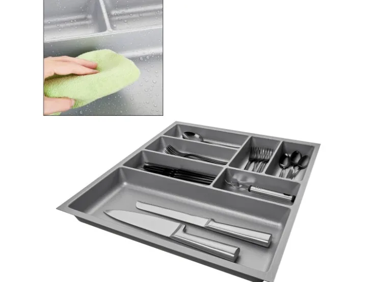 SOTECH ORGA-BOX-2 Besteckeinsatz Tiefe 462 mm Höhe 50,5 mm Für Nobilia Küchen Canvas Struktur Breite 509 mm Silbergrau