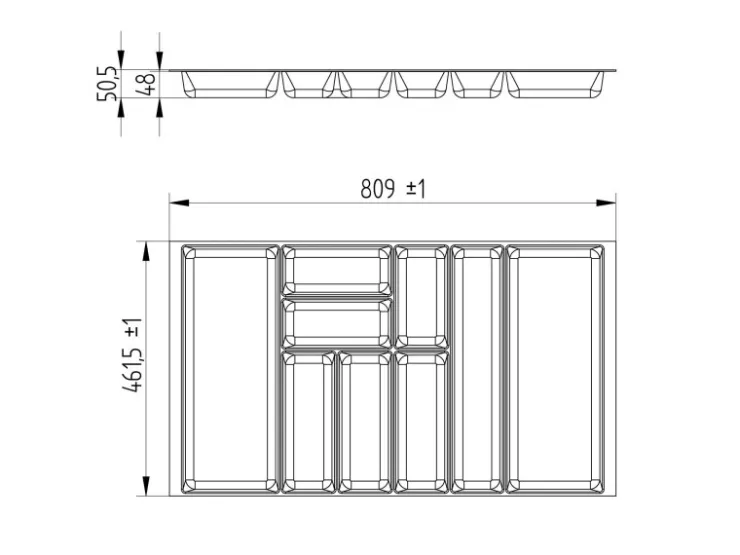 SOTECH Besteckkästen<ORGA-BOX-2 Besteckeinsatz Tiefe 462 mm Höhe 50,5 mm Für Nobilia Küchen Canvas Struktur Breite 809 mm Anthrazit