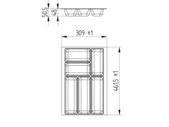 SOTECH Besteckkästen<ORGA-BOX-2 Besteckeinsatz Tiefe 462 mm Höhe 50,5 mm Für Nobilia Küchen Canvas Struktur Breite 309 mm Silbergrau