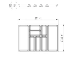 SOTECH Besteckkästen<ORGA-BOX-3 Besteckeinsätze Tiefe 473 mm Höhe 50,5 mm Schubladeneinsätze Breite 691 mm Silbergrau