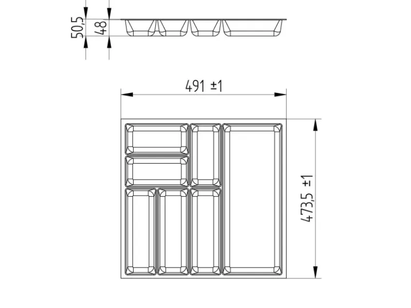 Clearance ORGA-BOX-3 Besteckeinsätze Tiefe 473 mm Höhe 50,5 mm Schubladeneinsätze Breite 491 mm Besteckkästen