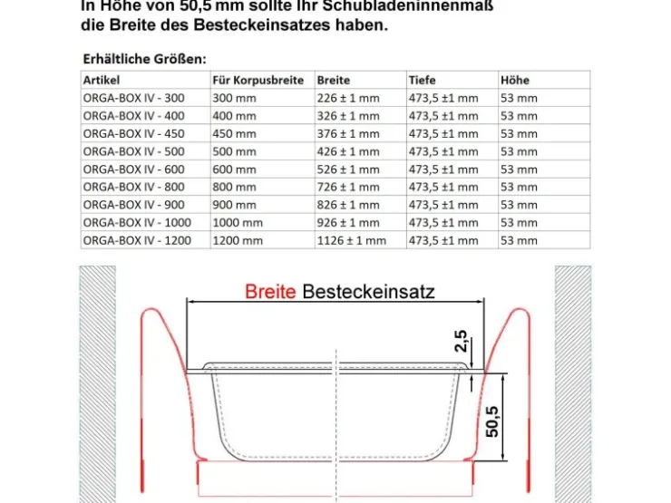 SOTECH Besteckkästen<ORGA-BOX IV UNIVERSAL Besteckeinsatz 300 mm Höhe 53 mm Schubkasteneinsatz Besteckeinteilung