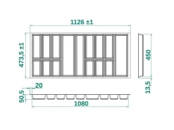 SOTECH Besteckkästen<ORGA-BOX IV UNIVERSAL Besteckeinsatz 1200 mm Höhe 53 mm Schubkasteneinsatz Besteckeinteilung