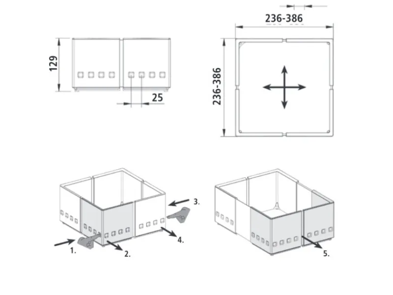 1x Organisationsrahmen CuisioFlex 129 mm Höhe Stufenlos Verstellbar von 236 - 386 mm inkl. Anti-Rutsch-Füße Besteckkästen