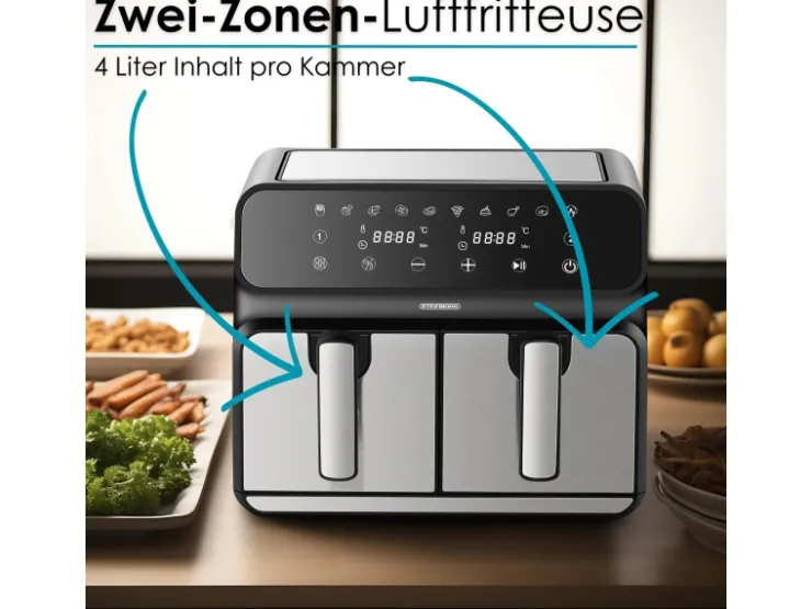 Sale STEINBORG SB-3131 Dual Heißluftfritteuse 4+4 Liter 1700 Watt