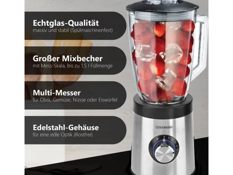 New SB-7020 Edelstahl Standmixer 1,5 Liter BPA-Frei 800 Watt Haushaltsgeräte