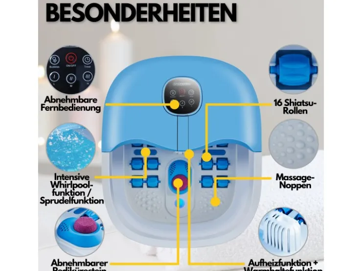 Best STEINBORG SB-1060 Faltbares Fußsprudelbad mit Fernbedienung Platzsparend Timer