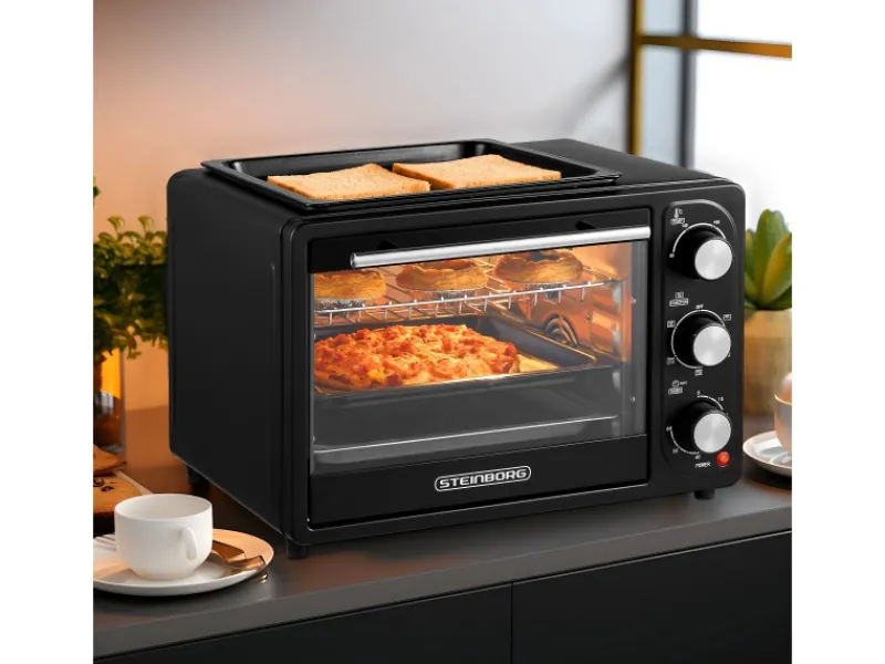 Hot SB-3001 3in1 Minibackofen mit Umluft 20 Liter 1300 Watt Schwarz Haushaltsgeräte