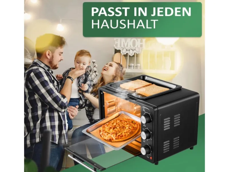 Hot SB-3001 3in1 Minibackofen mit Umluft 20 Liter 1300 Watt Schwarz Haushaltsgeräte