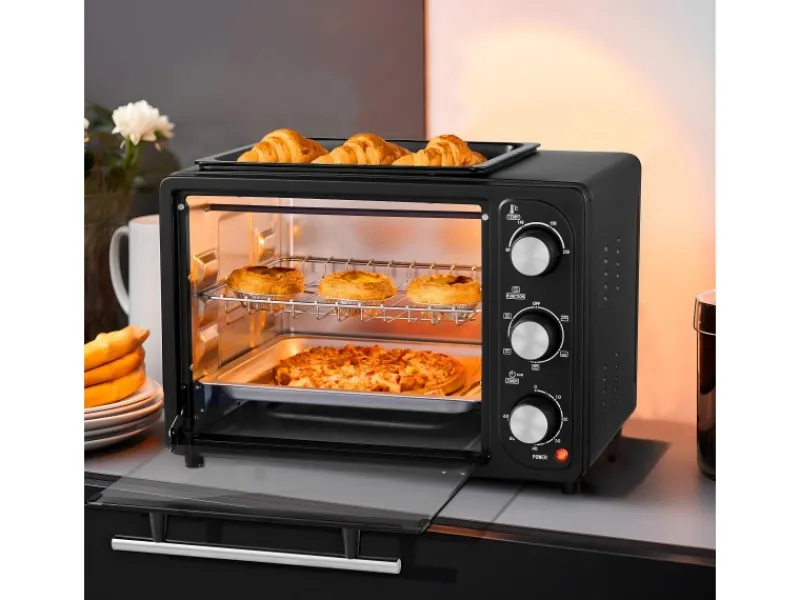 Hot SB-3001 3in1 Minibackofen mit Umluft 20 Liter 1300 Watt Schwarz Haushaltsgeräte
