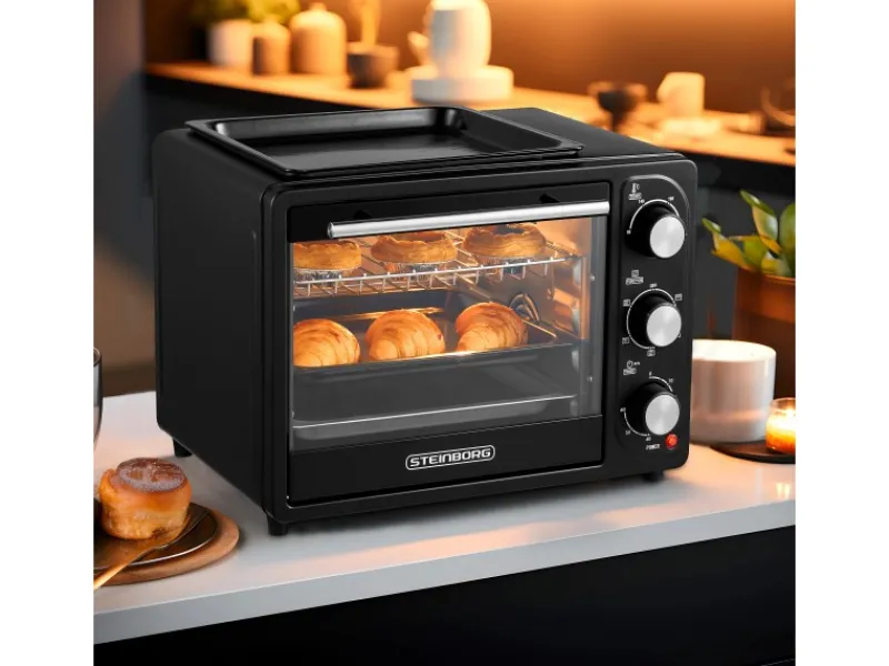 Hot SB-3001 3in1 Minibackofen mit Umluft 20 Liter 1300 Watt Schwarz Haushaltsgeräte