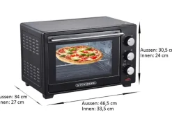 Sale SB-3002 Minibackofen mit Umluft 25 Liter 1600 Watt Schwarz Haushaltsgeräte
