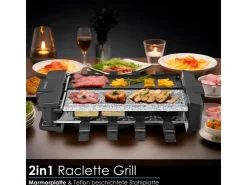 Discount STEINBORG SB-2220 Raclette Grill für 8 Personen mit Teilbarer Kombinierter Grillfläche 1500 Watt