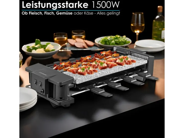 Discount STEINBORG SB-2220 Raclette Grill für 8 Personen mit Teilbarer Kombinierter Grillfläche 1500 Watt