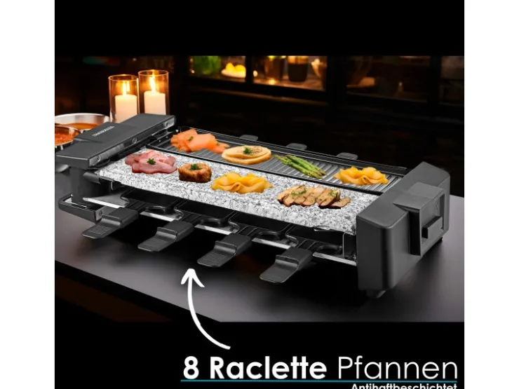 Discount STEINBORG SB-2220 Raclette Grill für 8 Personen mit Teilbarer Kombinierter Grillfläche 1500 Watt