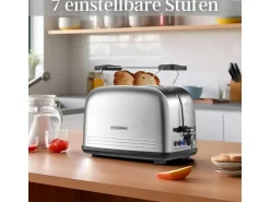 STEINBORG Haushaltsgeräte<SB-2071 2 Scheiben Edelstahl Toaster mit Brötchenaufsatz 850 Watt