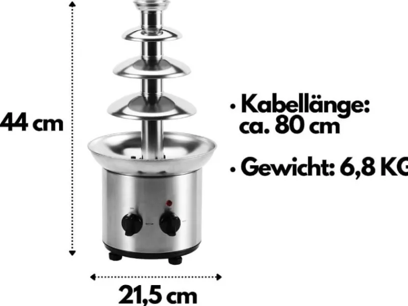 Outlet SB-6030 Schokoladenbrunnen Edelstahl 4-Etagen 1250g Kapazität 190 Watt Haushaltsgeräte