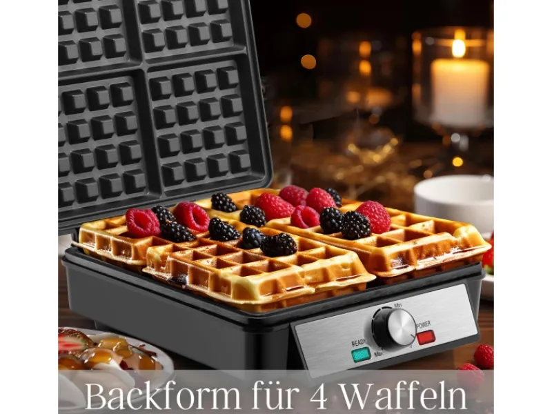 Hot SB-2060 Waffeleisen für 4 Waffeln Antihaftbeschichtung 1200 Watt Haushaltsgeräte