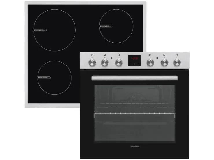 Sale Telefunken Einbauherd-Set Backofen mit Induktionskochfeld 4 Zonen Teleskopauszug 78 Liter B-HS-75-I-I