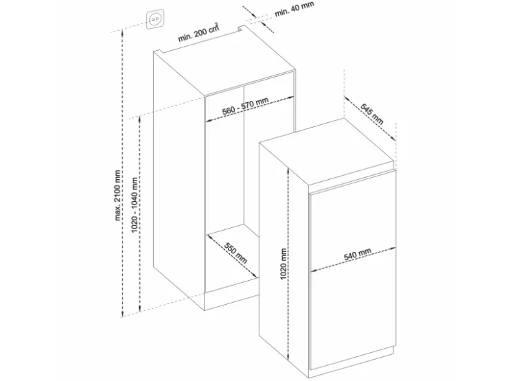 Telefunken Kühlschränke<Einbaukühlschrank 139L mit Gefrierfach 102cm Nische Schlepptür EKG102S147E
