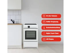 New Telefunken Standherd mit Glaskeramik-Kochfeld Elektroherd Freistehend 50 cm Breit Herd mit Backofen und Kochfeld