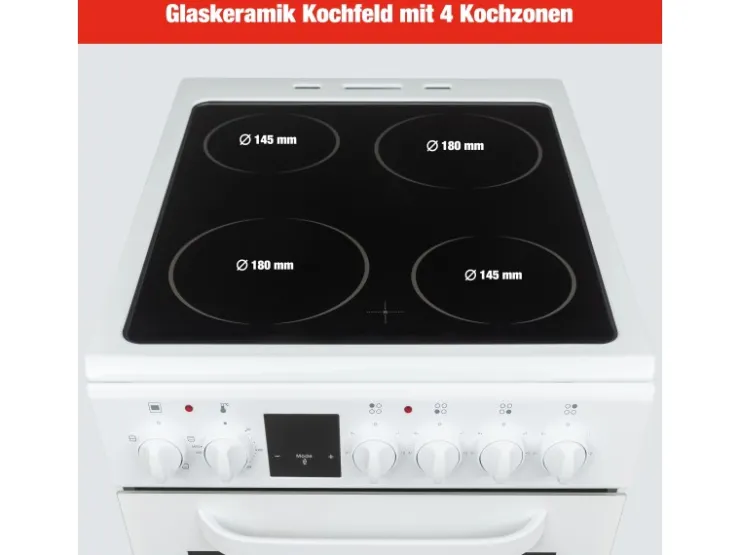 New Telefunken Standherd mit Glaskeramik-Kochfeld Elektroherd Freistehend 50 cm Breit Herd mit Backofen und Kochfeld