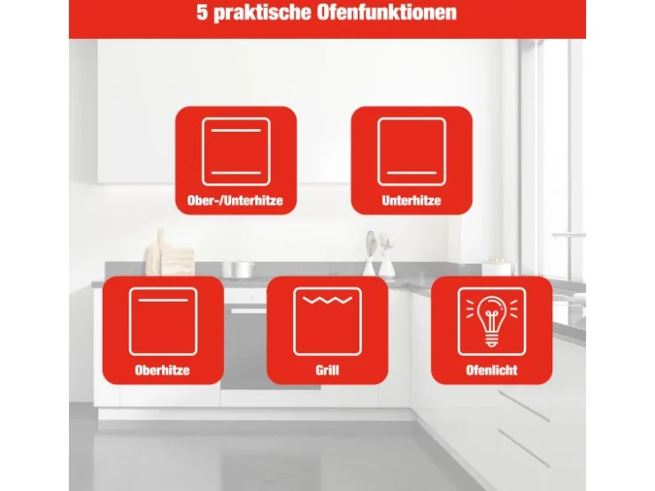 New Telefunken Standherd mit Glaskeramik-Kochfeld Elektroherd Freistehend 50 cm Breit Herd mit Backofen und Kochfeld