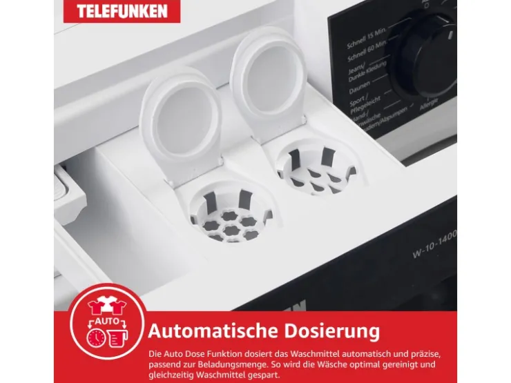 Telefunken Waschmaschinen<Waschmaschine 10kg 1400 U/Min. Dampffunktion Auto-Dosierung Inverter Motor AquaStop W-10-1400-A-W