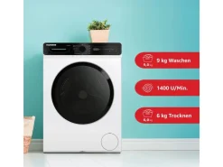 Telefunken Waschmaschinen<Waschtrockner Kombi 9 kg Waschen 6 kg Trocknen Waschmaschine mit Trockner integriert 1400 U/Min Weiß