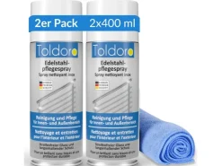 Toldoro Kühlschränke<Set 2x Edelstahl Pflegespray 400ml  Edelstahlreiniger für Küche oder Grill Edelstahlpflege Spray als Reinigungsmittel oder Metallreiniger