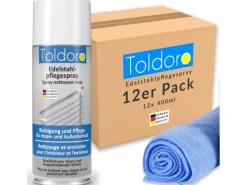 Sale Set 12x Edelstahl Pflegespray 400ml Edelstahlreiniger für Küche oder Grill Edelstahlpflege Spray als Reinigungsmittel oder Metallreiniger Kühlschränke