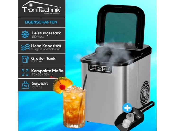 Clearance Tronitechnik Eiswürfelmaschine Ice Maker Eiswürfelbereiter Silber Edelstahl