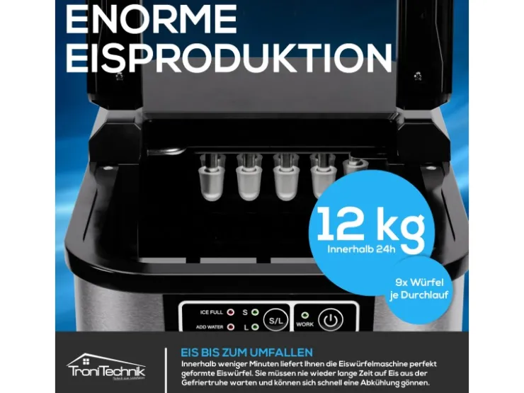 Clearance Tronitechnik Eiswürfelmaschine Ice Maker Eiswürfelbereiter Silber Edelstahl