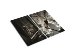 Schneidebretter<Tulup Herdabdeckplatte SET aus 2 Stück 30x52 cm Schneidebrett Glas Schutzplatte Küchenutensilien Katzen im Fenster Grau