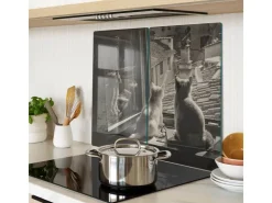 Schneidebretter<Tulup Herdabdeckplatte SET aus 2 Stück 30x52 cm Schneidebrett Glas Schutzplatte Küchenutensilien Katzen im Fenster Grau