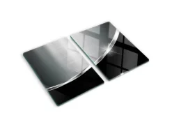 Discount Tulup Herdabdeckplatte SET aus 2 Stück 40x52 cm Glas-Servierbrett Küchenutensilien Schutzplatte Spritzschutz Textur Grau