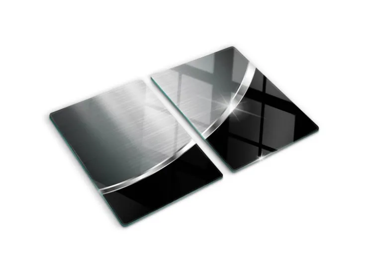 Discount Tulup Herdabdeckplatte SET aus 2 Stück 40x52 cm Glas-Servierbrett Küchenutensilien Schutzplatte Spritzschutz Textur Grau