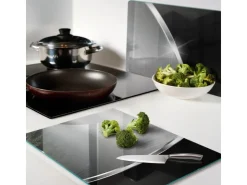 Discount Tulup Herdabdeckplatte SET aus 2 Stück 40x52 cm Glas-Servierbrett Küchenutensilien Schutzplatte Spritzschutz Textur Grau