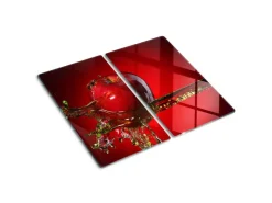 Tulup Herdabdeckplatte SET aus 2 Stück 30x52 cm Glas-Servierbrett Küchenutensilien Spritzschutz Apfel und Wasser Rot