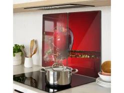 Tulup Herdabdeckplatte SET aus 2 Stück 30x52 cm Glas-Servierbrett Küchenutensilien Spritzschutz Apfel und Wasser Rot