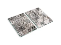 Outlet Tulup Herdabdeckplatte SET aus 2 Stück 40x52 cm Schneidebrett Glas Schutzplatte Küchenutensilien Keramikfliesen Grau