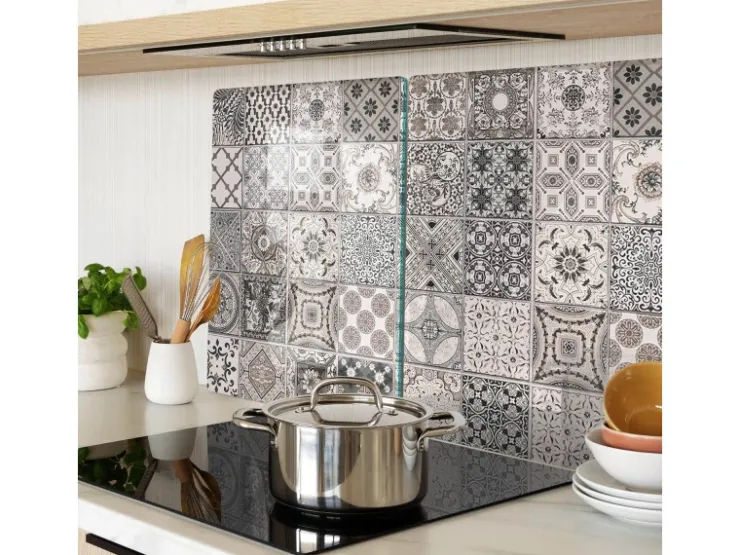 Outlet Tulup Herdabdeckplatte SET aus 2 Stück 40x52 cm Schneidebrett Glas Schutzplatte Küchenutensilien Keramikfliesen Grau